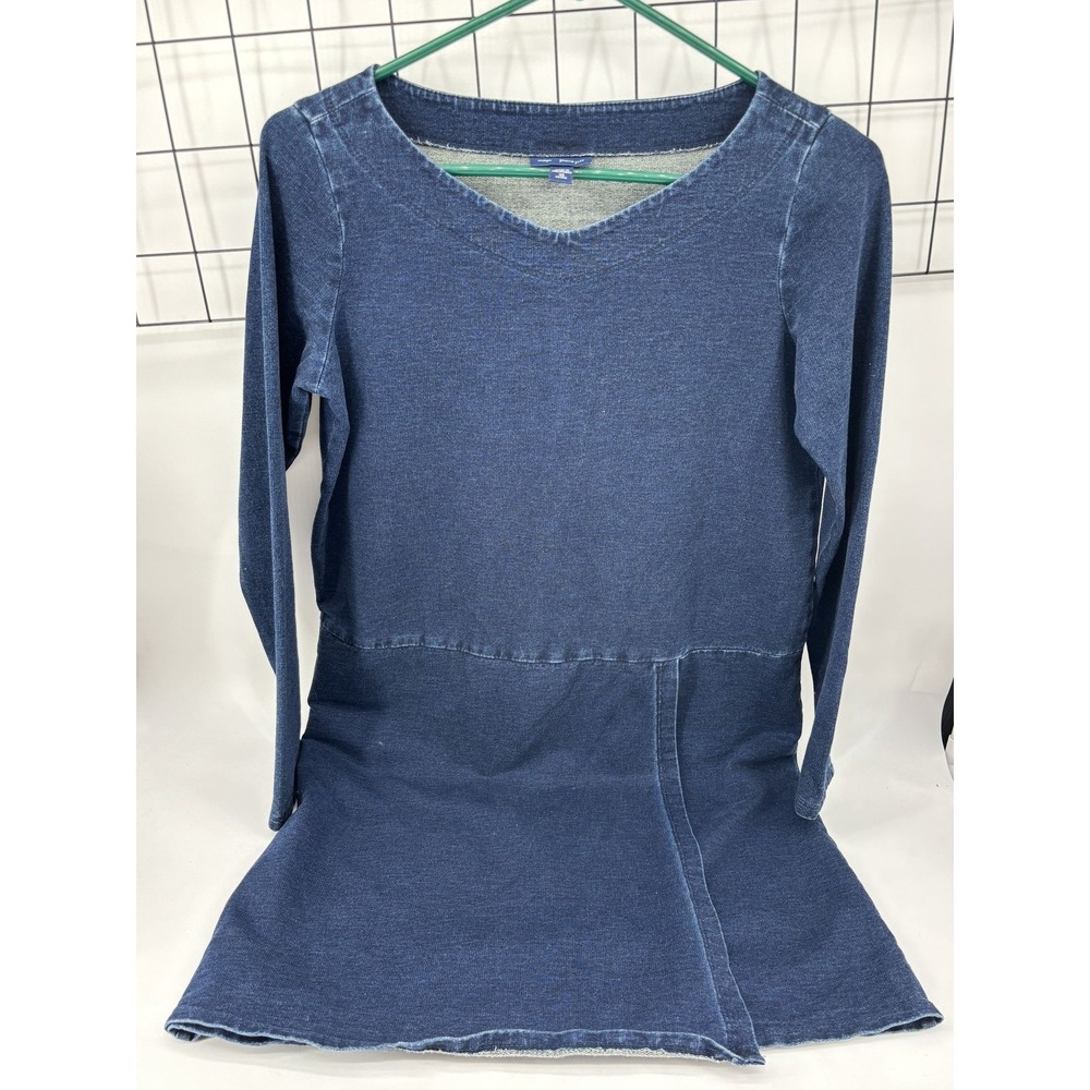 Indigo Pure Jill Womens Denim-Style Long Sleeve Tunic Dress XS Petite Cotton/Spa